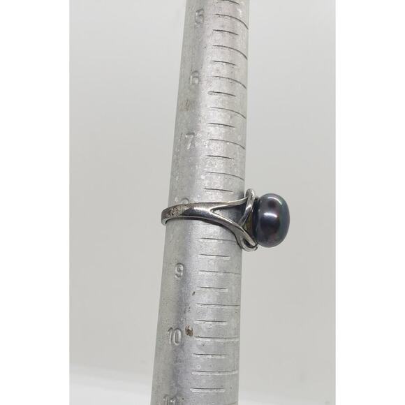 Vintage Genuine Gray Peacock Pearl Ring Size 8 Silver Plated HUGE Iridescent - Picture 10 of 11